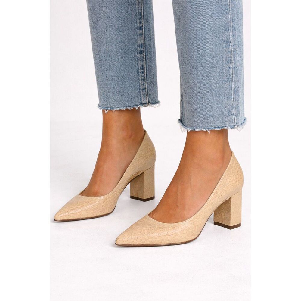 MARC FISHER‎ LTD Zala Snake Print Pointed Toe Heel Beige Sz 9